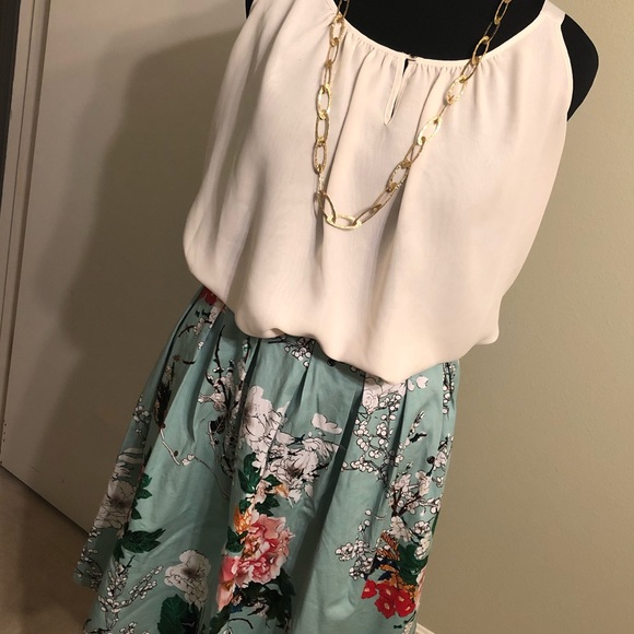 SOLD Vintage Style Mint Floral A-Line Skirt - Picture 1 of 6
